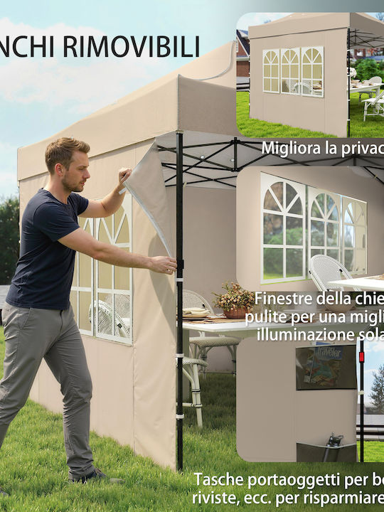 Outsunny Garten Gazebo mit LEDs Beiges 2,9x4,3m