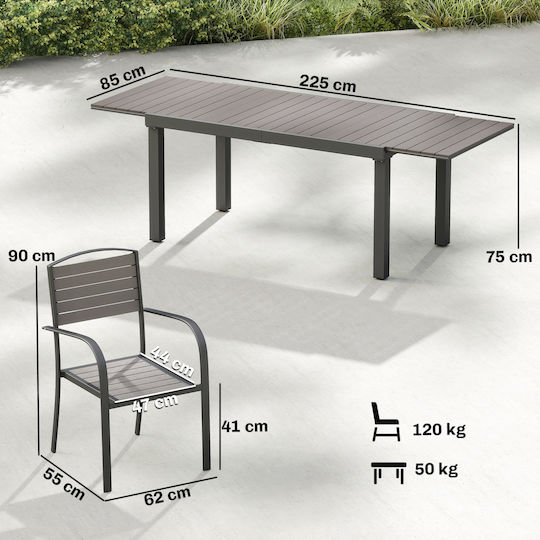 Outsunny Garden & Outdoor Furniture Sets Dining Room 9 Pieces Gray