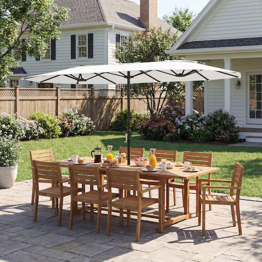 Circular Garden Parasol Metal White Diameter 2.7m