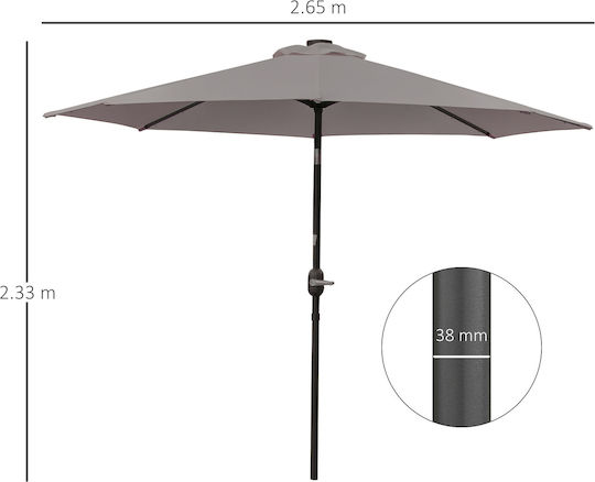 Runde Metall-Garten- und Terrassen-Sonnenschirm Grau Φ2.65m