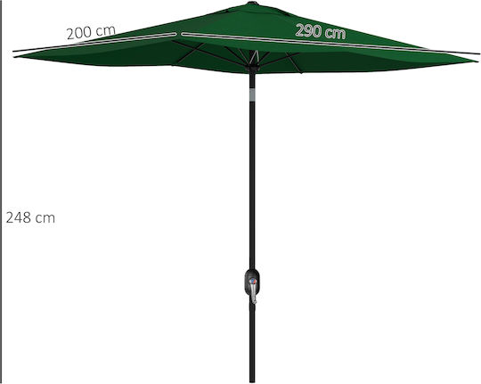 Square Aluminum Garden Parasol Green 2x3m