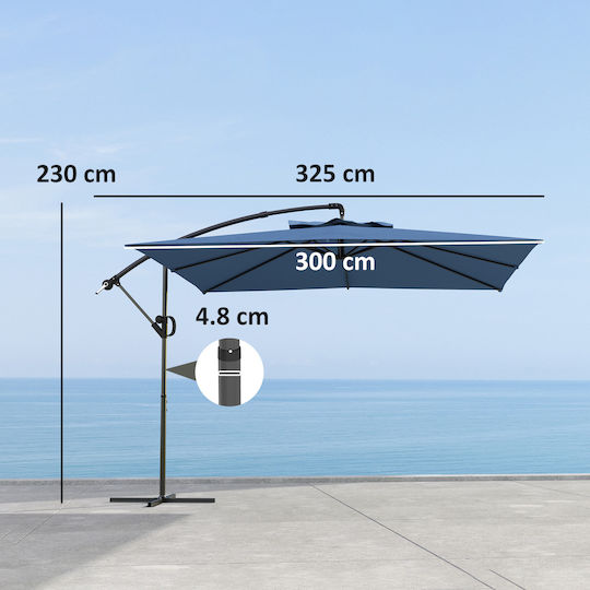 Garten- und Terrassen-Sonnenschirm Hängend Metall Hellblaue mit Basis 3x3,25m