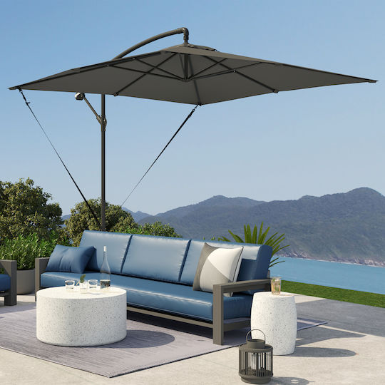 Hanging Square Garden Parasol Metal Grey 2.56x2.56xHeight 2.56m