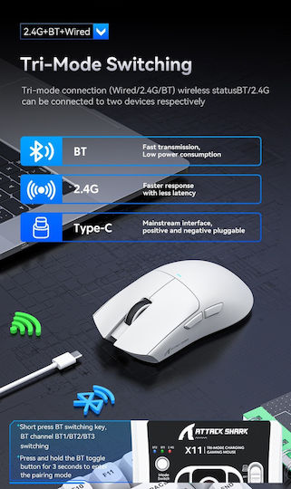 Attack Shark ATTACK SHARK X11 Wireless RGB Gaming Mouse 22000 DPI Black