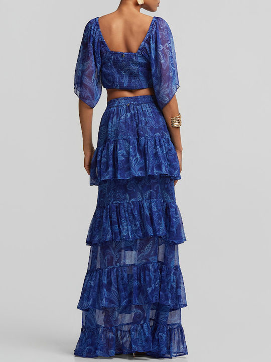 High Waist Maxi Skirt Blue
