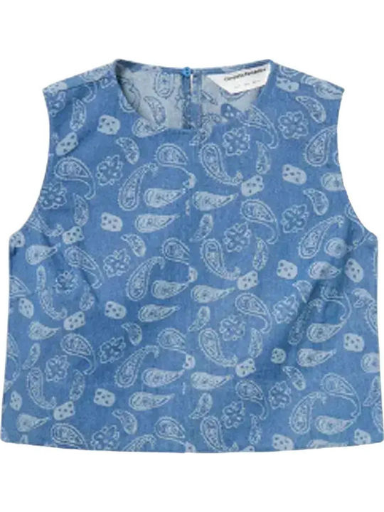 Women's Cotton Sleeveless Blouse with V-Neckline Denim