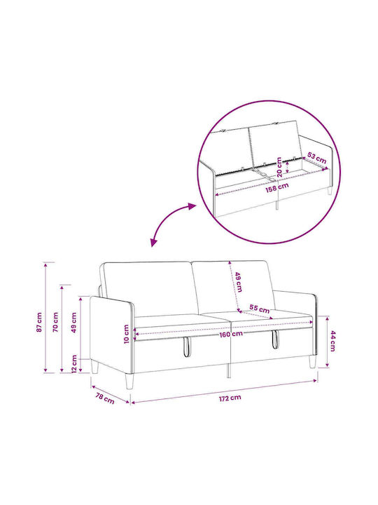 Three-Seater Couch with Storage Space Dark Yellow 172x78x87cm