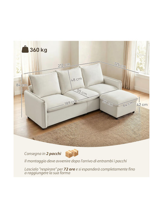 Corner Couch with Left Corner & Storage Space Cream 212x125 cm