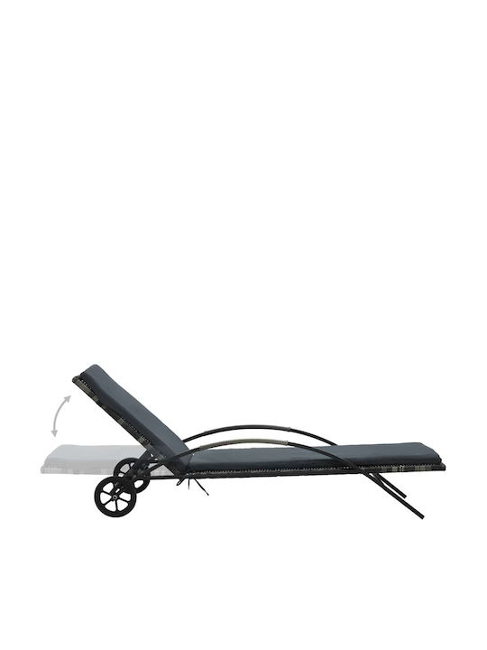 Rattan Deckchair with Pillow & Wheels Gray Set with Table 2 Pieces