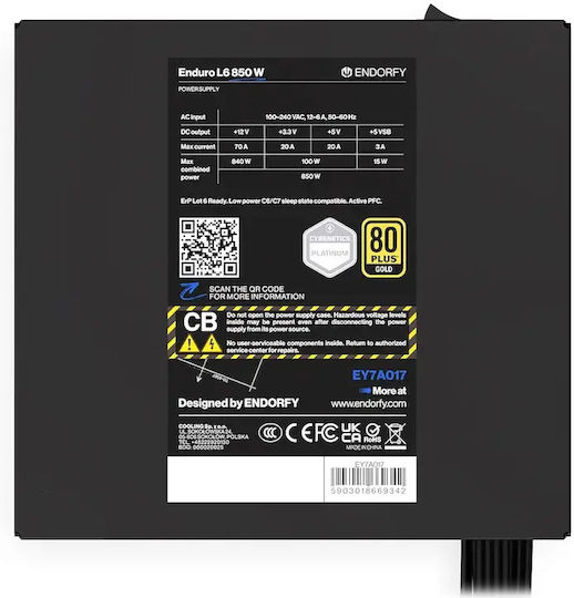 Endorfy Enduro L6 850W Black Power Supply Full Wired 80 Plus Gold