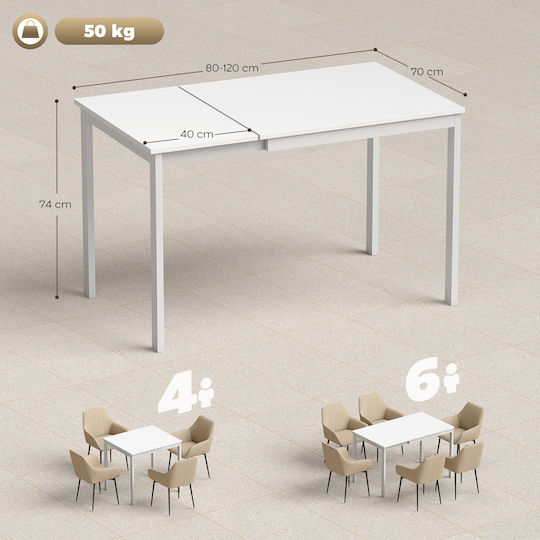 Ausziehbarer Metallischer Esstisch Weiß 80(+40)×70×74cm