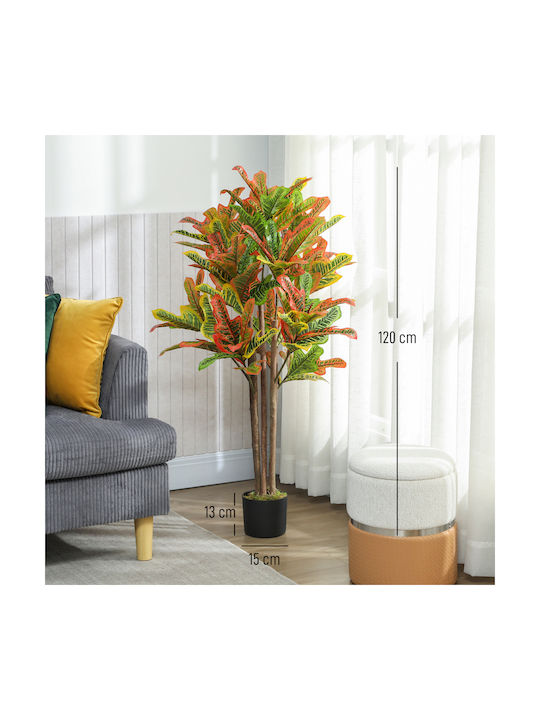 Homcom Artificial Plant Croton Multicolour Peva Wood Pot Pp Cement 55x55x120 cm 83c-191v00mx