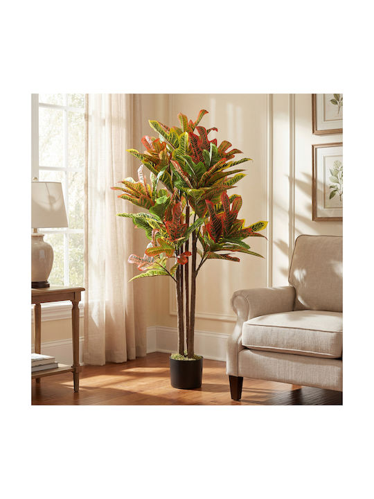 Homcom Artificial Plant Croton Multicolour Peva Wood Pot Pp Cement 55x55x120 cm 83c-191v00mx