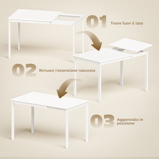 Ausziehbarer Metallischer Esstisch Weiß 80(+40)×70×74cm