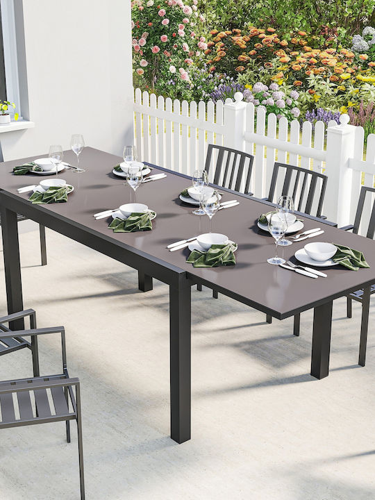 Aluminium Ausziehbarer Schwarzes Garten- und Terrassentisch 240x90cm