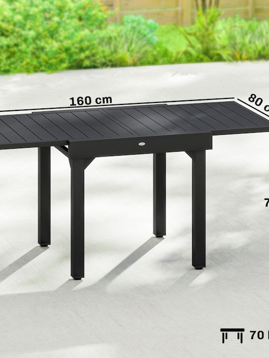 Masă De Exterior Din Aluminiu Extensibilă Neagră 160x80cm