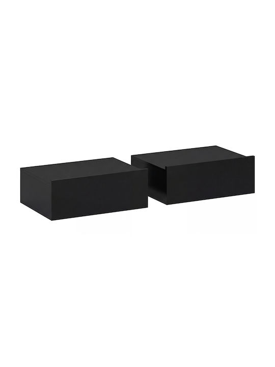 Κομοδίνα Ξύλινα Μαύρα 2τμχ 40x30x15cm