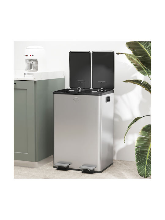 HomCom Recycling Bin from Stainless Steel with Pedal Silver 28lt