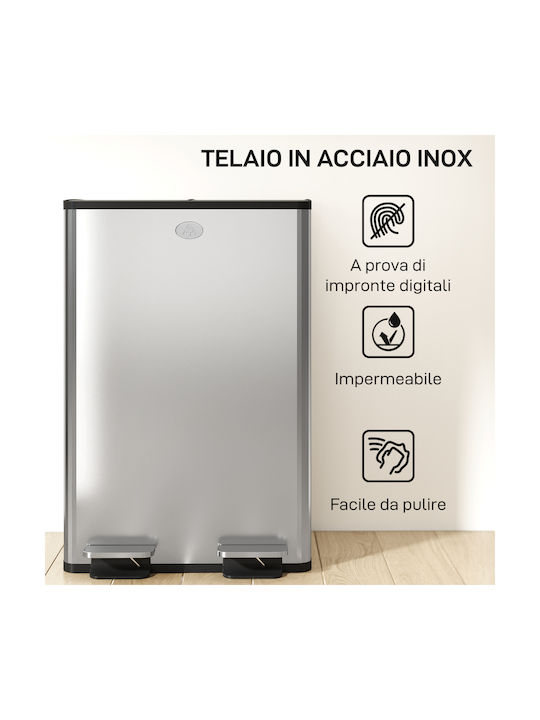 HomCom Recycling Bin from Stainless Steel with Pedal Silver 28lt