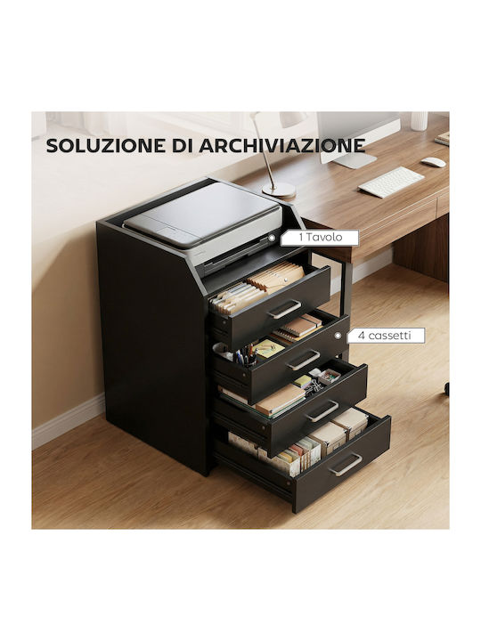 Office Drawer Wooden with Wheels & Drawers Black Wood Effect 40x36x65cm