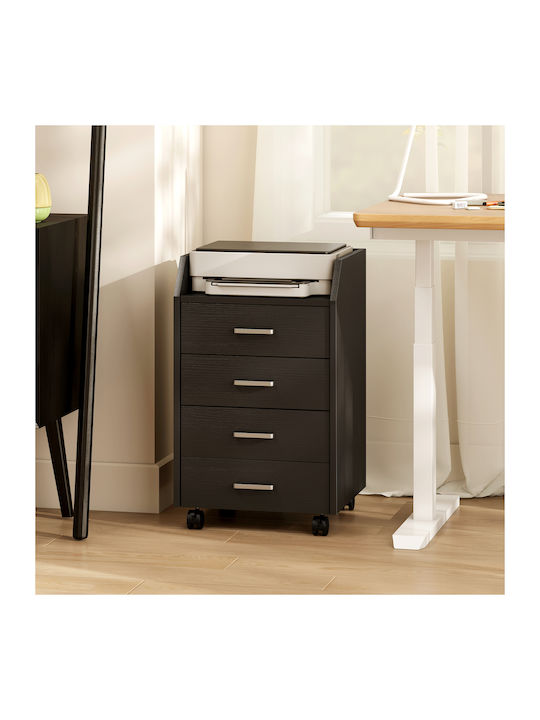 Office Drawer Wooden with Wheels & Drawers Black Wood Effect 40x36x65cm