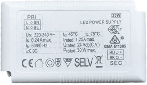 Viokef LED-Netzteil Magnetische Schiene IP20 Leistung 30W mit Ausgangsspannung 24V
