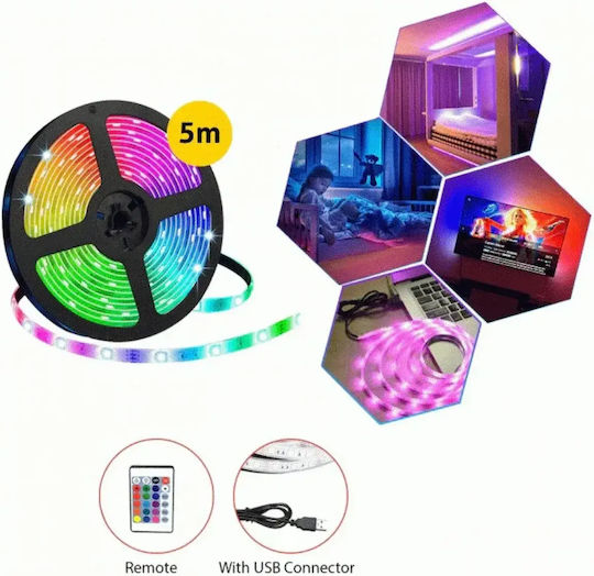 Aerbes Ταινία LED USB 5V RGB Φως 5m Τύπου SMD5050 με Τροφοδοτικό
