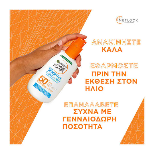 Garnier Ambre Solaire Sensitive Advanced Netlock Водоустойчив Слънцезащитен Крем За Тяло SPF50 Спрей 200мл