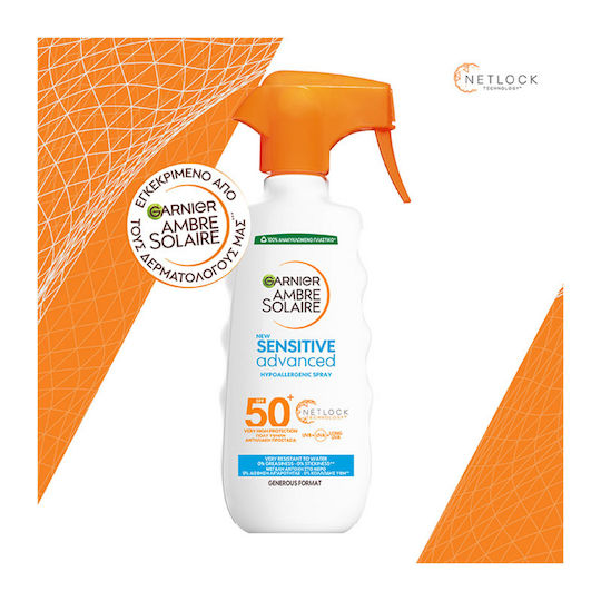 Garnier Ambre Solaire Sensitive Advanced Wasserdicht Sonnencreme Lotion für den Körper SPF50 als Spray 300ml