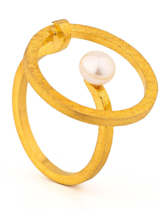 George Art Jewels Γυναικείο Δαχτυλίδι με Πέρλες από Ασήμι Επιχρυσωμένο