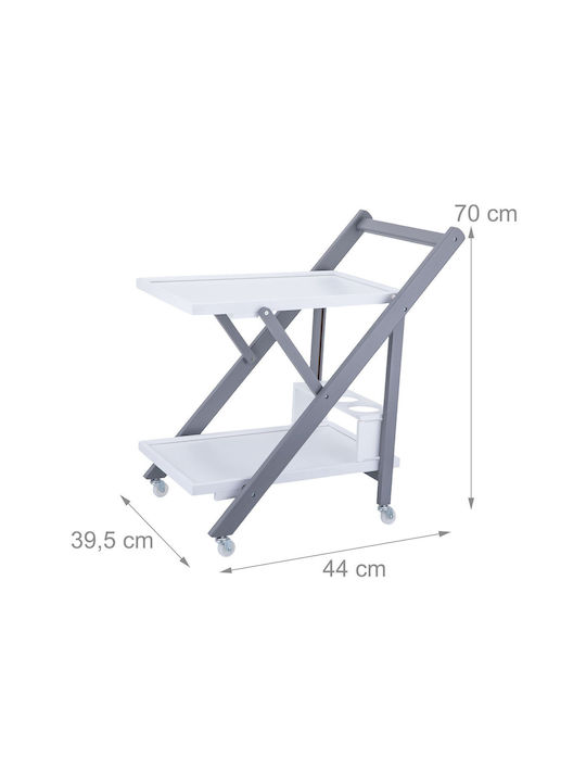 Masă Laterală Rectangulară din Bambus cu Roți White/Gray M44xL39.5xÎ70cm