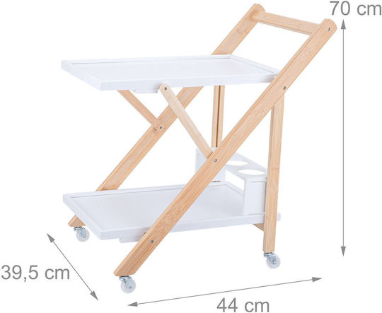 Rectangular Bamboo Side Table with Wheels Light Brown Color 44x39.5x70cm