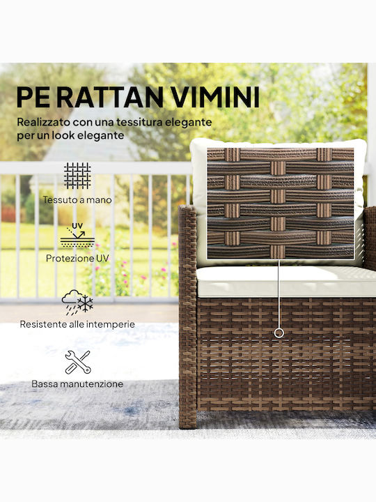 Set Cameră De Zi Pentru Exterior 3 Piese Maro Și Crem Cu Perne