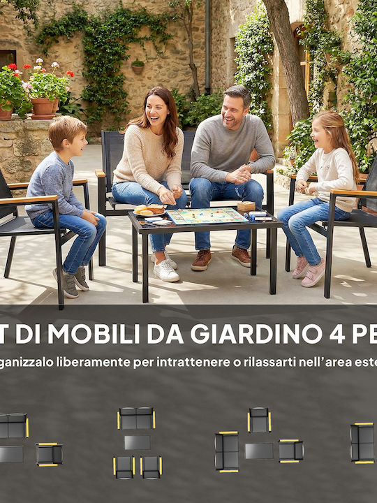 Set Cameră De Zi Pentru Exterior 4 Piese Negru