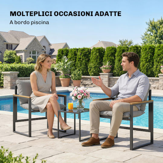 Outsunny Outdoor Lounge Set 3 Pieces Black with Pillows