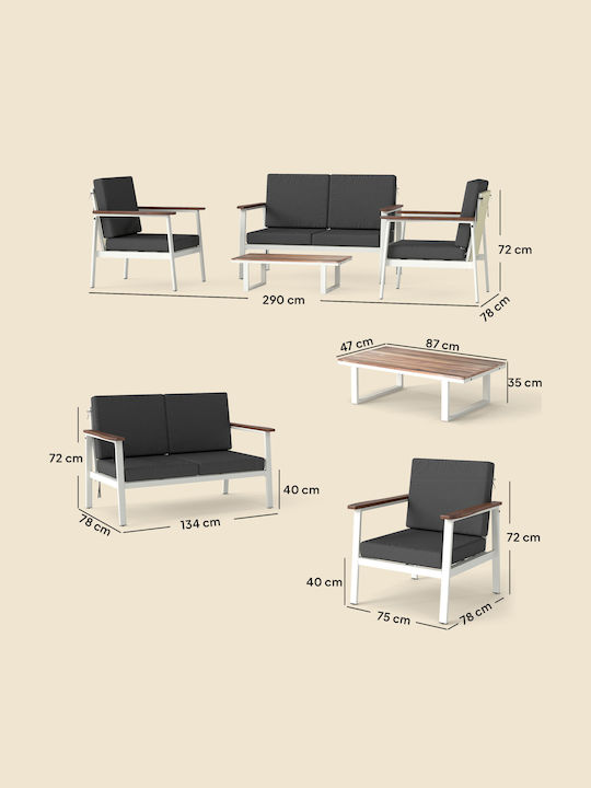 Set Cameră De Zi Pentru Exterior 4 Piese Gri Cu Perne