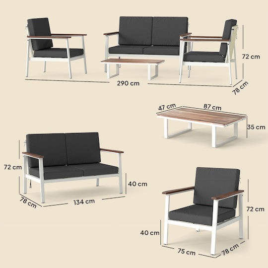 Outsunny Garten- und Outdoor-Möbelsets Wohnzimmer Typsatz 4 Stück Grau mit Kissen
