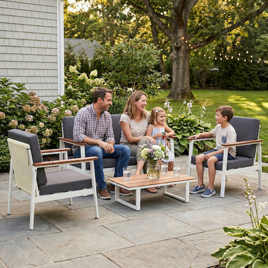Outsunny Garten- und Outdoor-Möbelsets Wohnzimmer Typsatz 4 Stück Grau mit Kissen