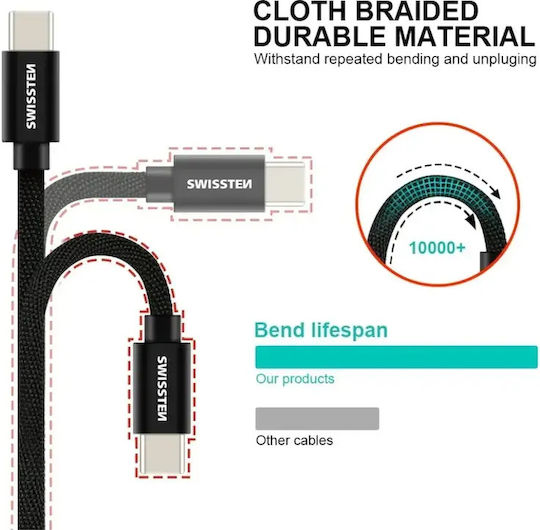 Swissten Braided USB 2.0 Cable USB-C Male - USB-C 60W Black 3m 71527210