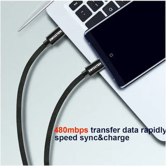 Swissten Braided USB 2.0 Cable USB-C Male - USB-C 60W Black 3m 71527210