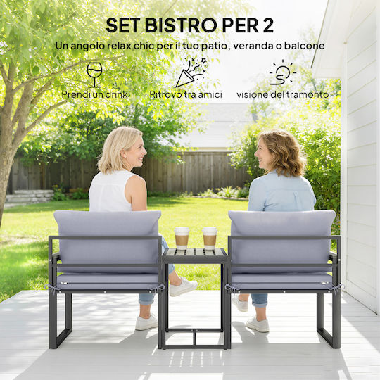 Outsunny Garten- und Outdoor-Möbelsets Wohnzimmer Typsatz 3 Stück Grau mit Kissen