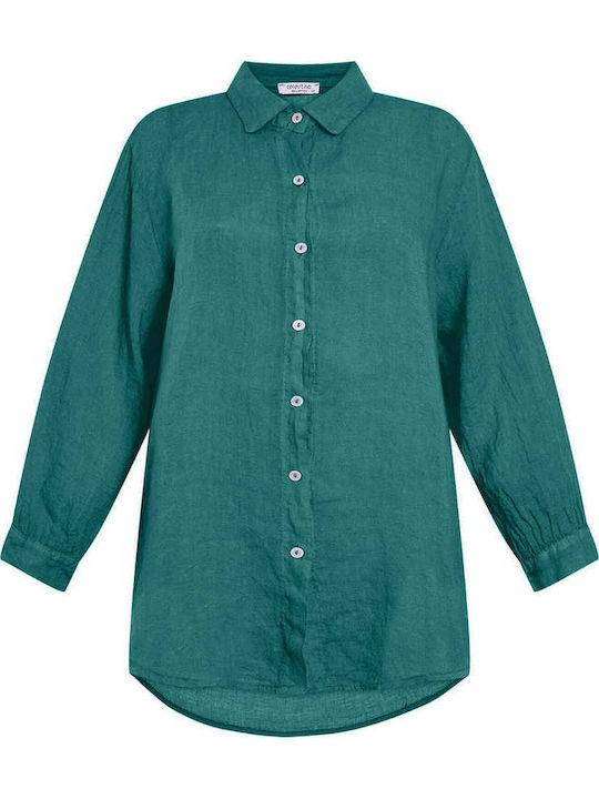 Celestino Damenhemden Monochrom Leinen Loose Fit Petrol
