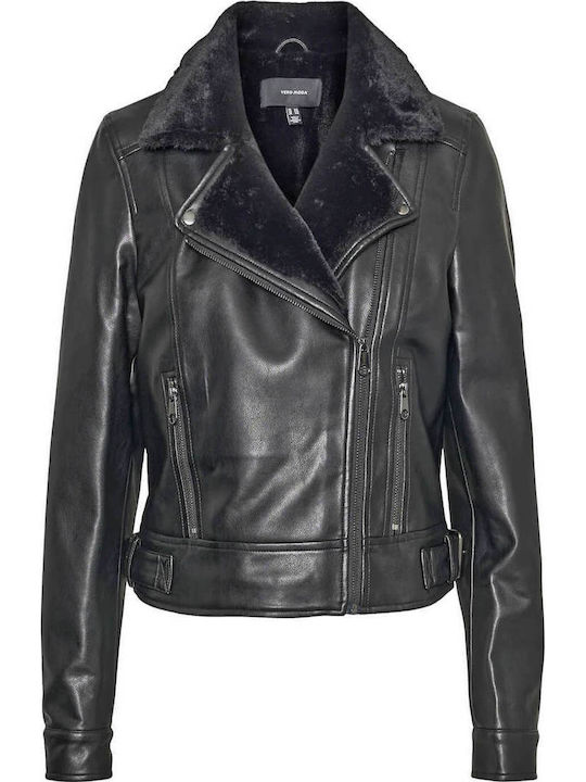 Γυναικείο Biker Jacket με Επένδυση Γούνας Total Black