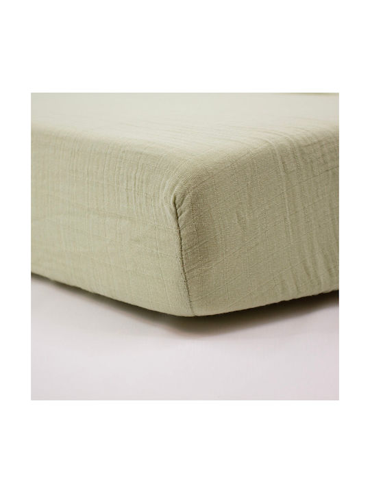 Little Band Детски Чаршаф За Количка Памучен с Ластик Зелен 60x120см