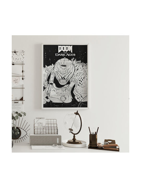Gaming Poster Doom Dark Ages Black & White Gm2384 40cm X 50cm Premium Μαύρο Ξύλινο Κάδρο