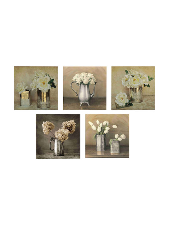 Freebox Romantic Flowers Πεντάπτυχος Πίνακας Ξύλινος 75x15cm