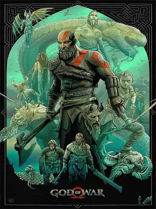 Gaming Poster God War Gm2312 40cm X 50cm Premium Μαύρο Ξύλινο Κάδρο