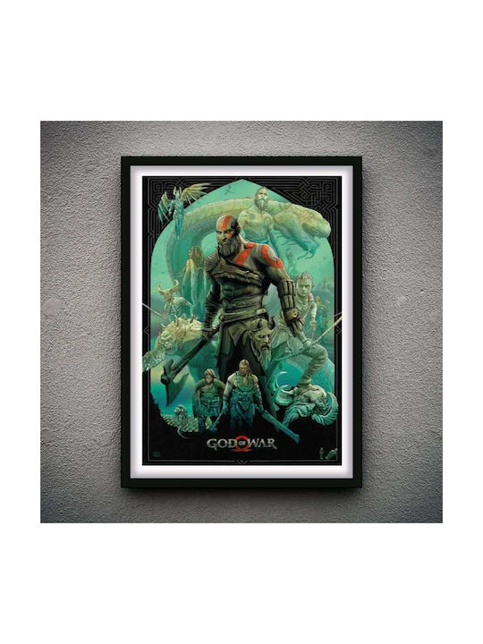 Gaming Poster God War Gm2312 40cm X 50cm Premium Μαύρο Ξύλινο Κάδρο