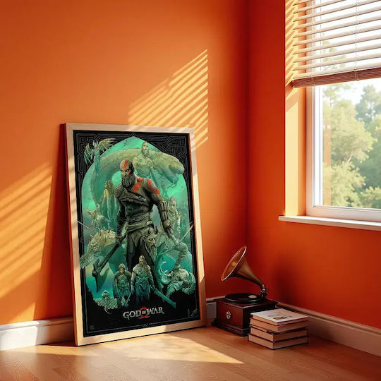 Gaming Poster God War Gm2312 40cm X 50cm Premium Μαύρο Ξύλινο Κάδρο
