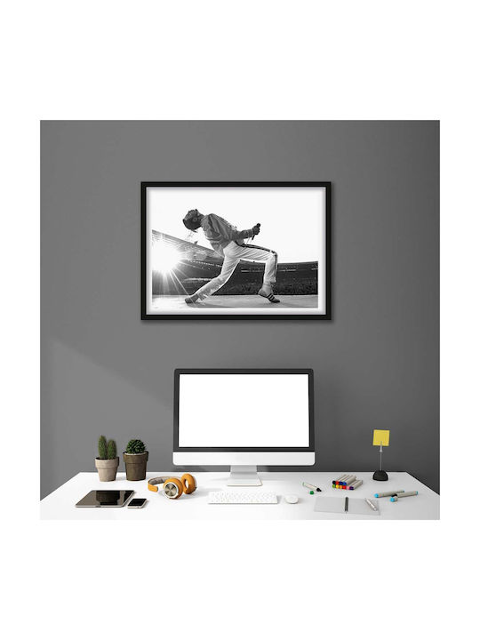 Music Poster Freddie Mercury Ms051 40cm X 50cm Premium Μαύρο Ξύλινο Κάδρο